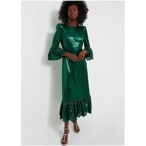 Pomander Place Emerald Crinkle Lurex Lillith Dress Maxi Green Size Small NEW